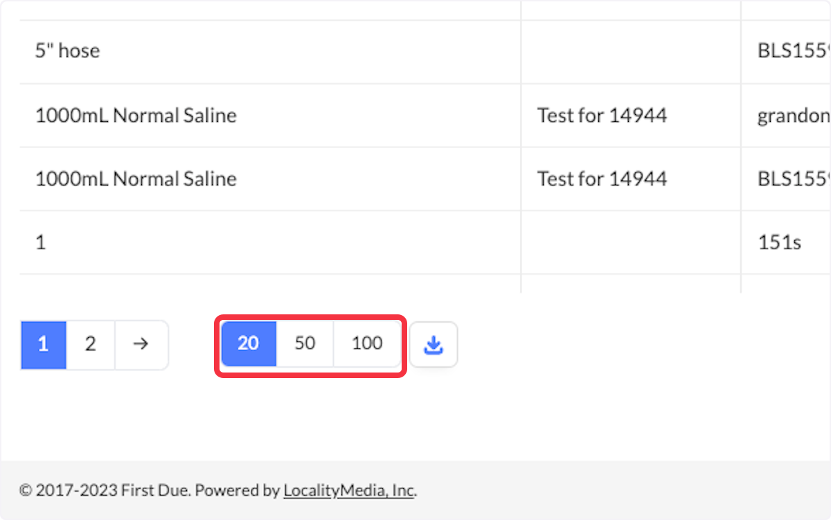 The number of items available per page can be adjusted near the bottom of the screen. 