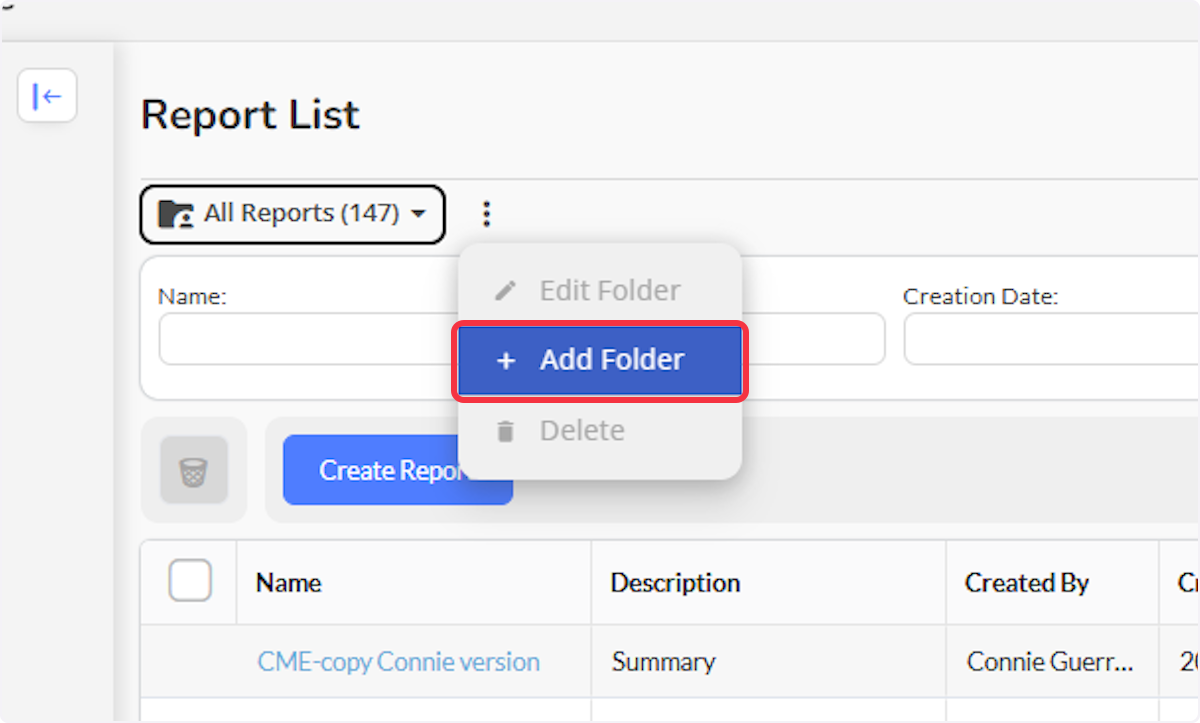 Select Add Folder to add a new folder. If you have an existing folder open you can edit the name, by clicking Edit Folder, or delete it. 