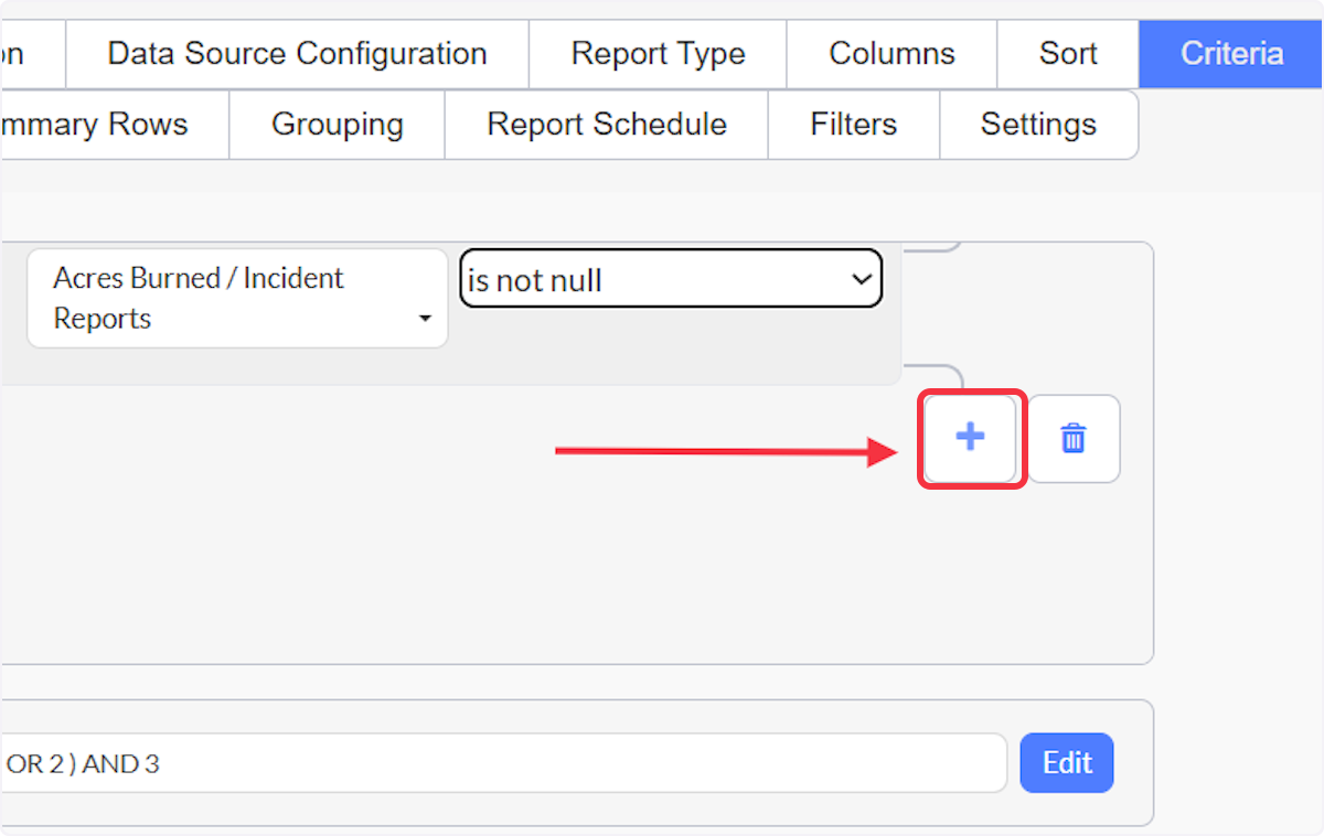 You can begin to build more parameters for your records by clicking the plus icon again and adding another Criteria. You can also delete a Criteria by clicking the trash can icon.