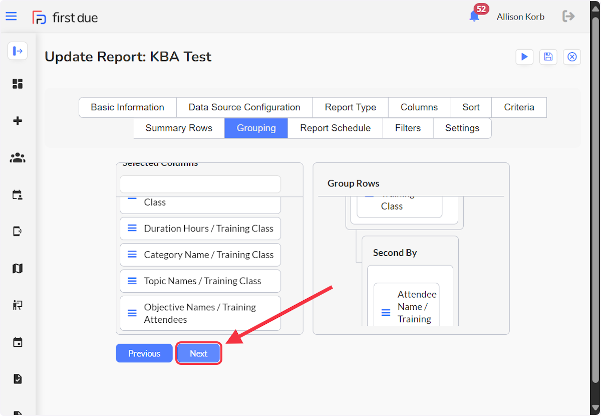 Click Next to navigate to the Report Schedule tab. 