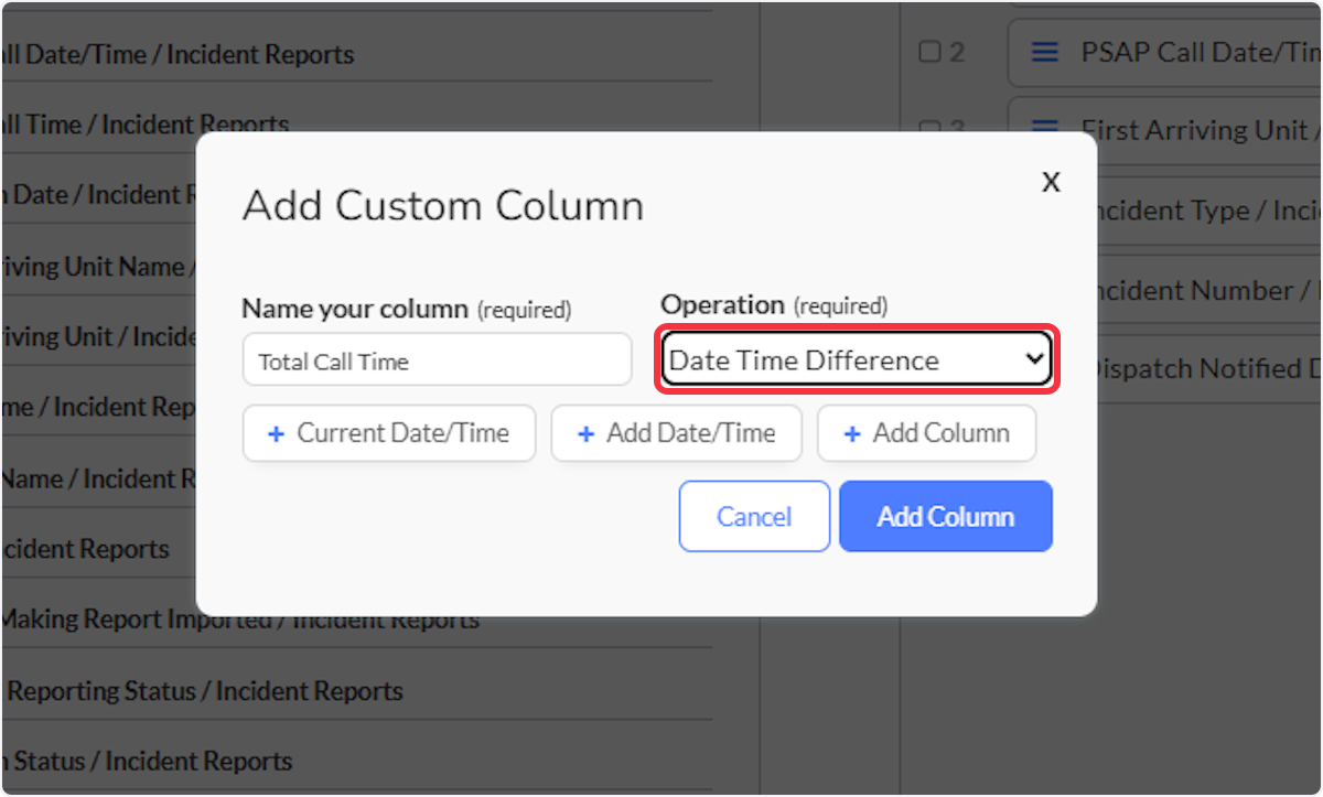 Chose the type of Operation (Calculation) you want to perform from the drop-down menu.