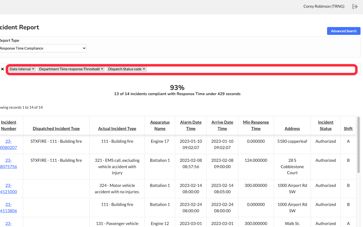 Selected filters will be visible just below the report type. 