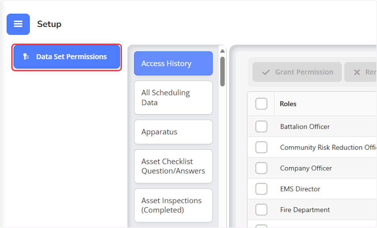 Click on Data Set Permissions. This may be your only option.