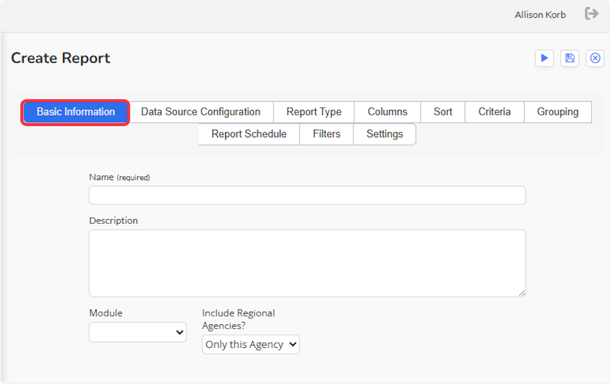 The first tab is the Basic Information section. This is where you will start your report. 