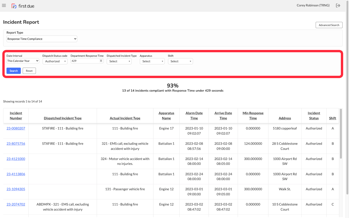 Selecting Advanced Search will allow the user to filter the report results. 