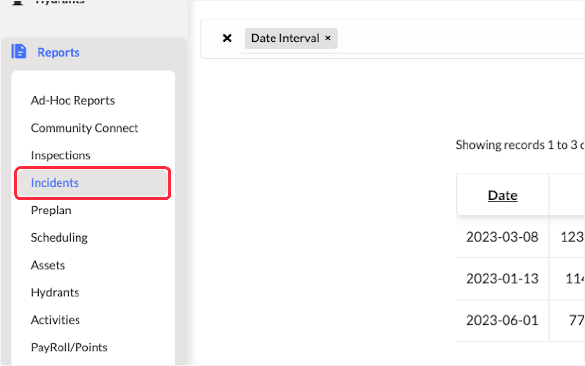 From the Reports Module, click on Incidents.