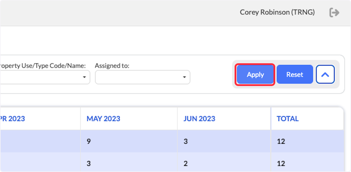 Click on Apply to update the report according to the new parameters. 