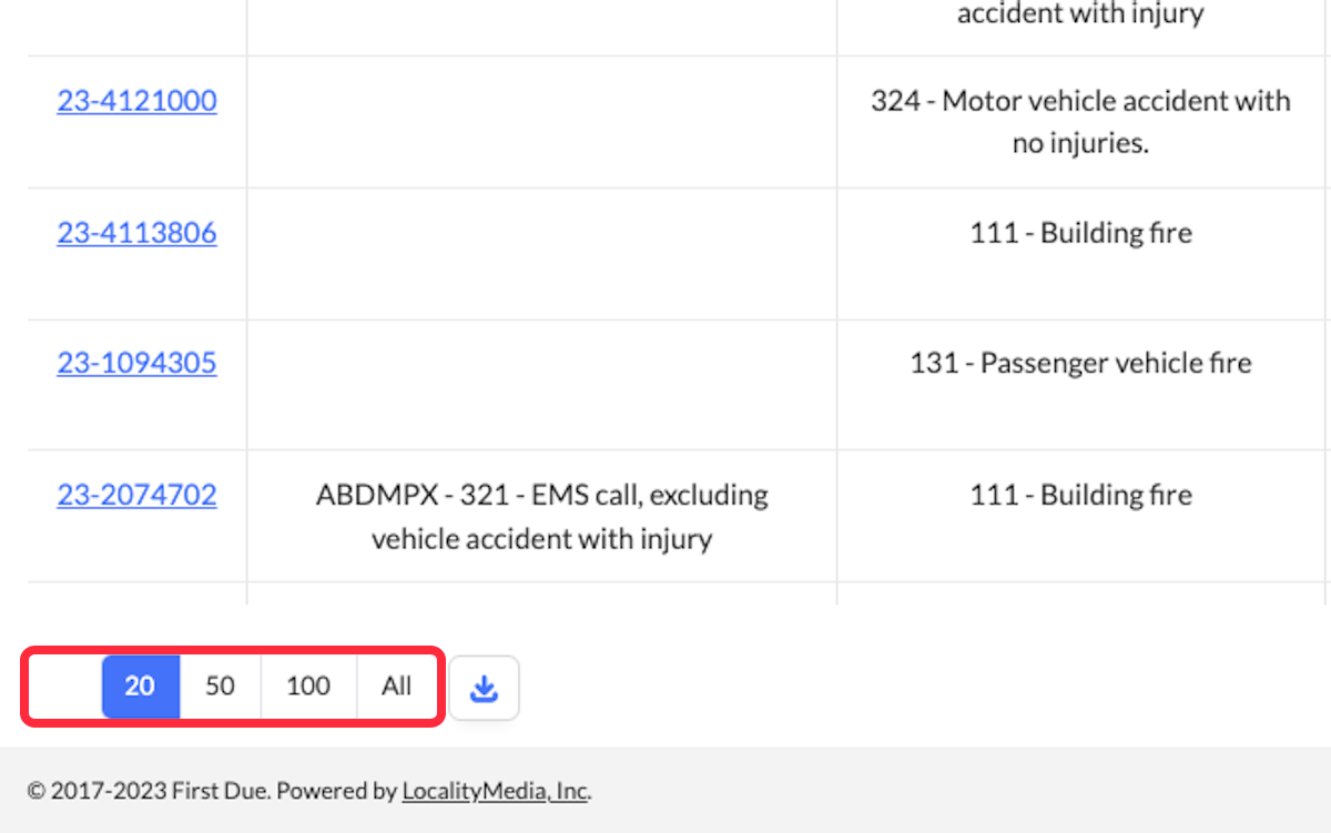 For large data sets, visible rows can be adjusted at the bottom of the report. 