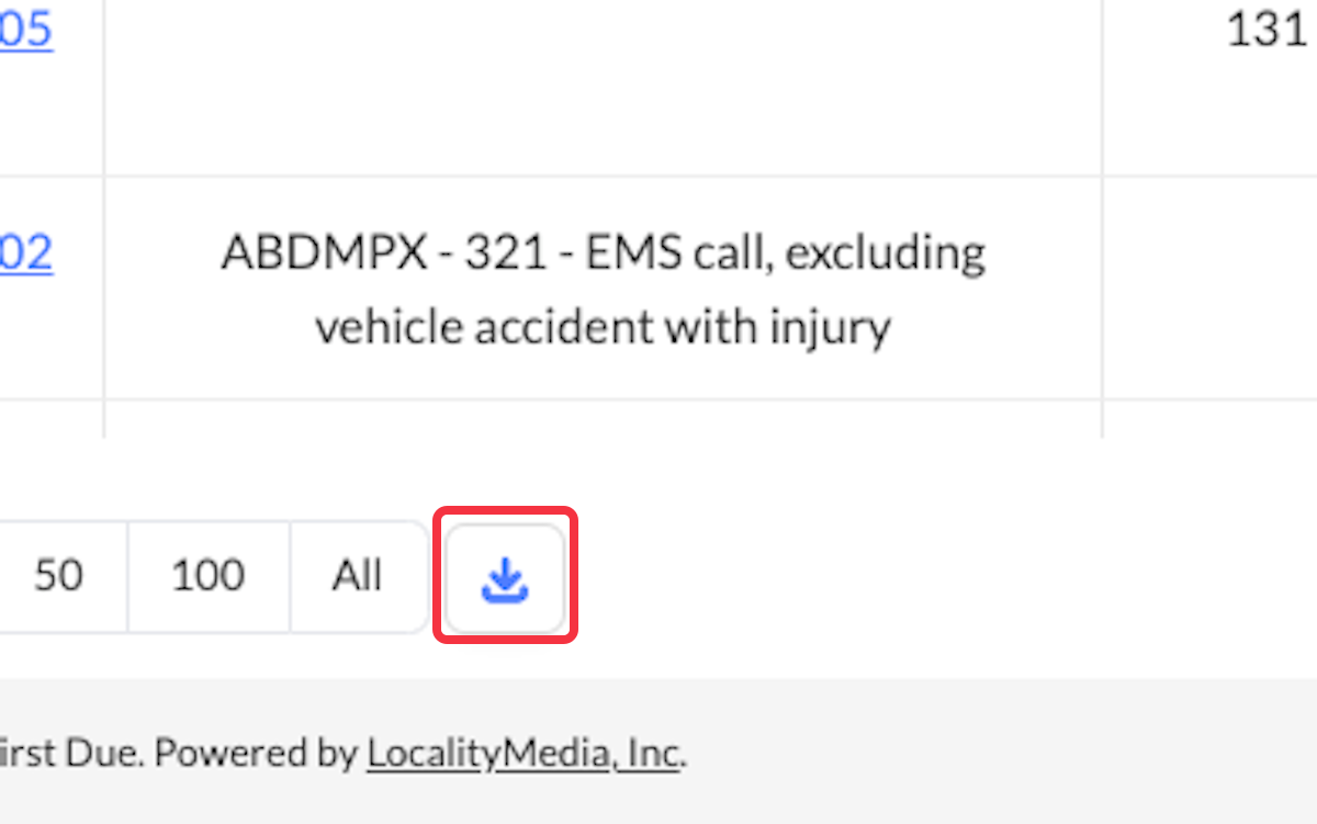 If data is available to be downloaded, there will be a download button available to export data into a .CSV. 