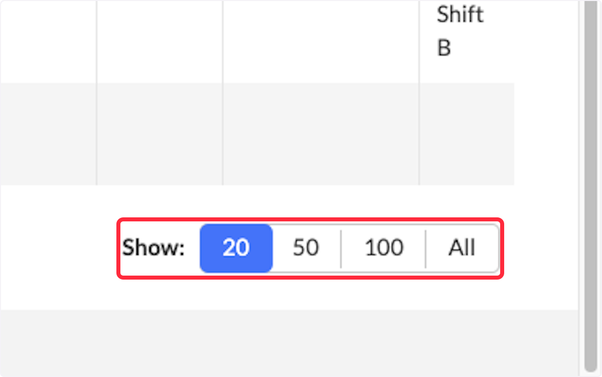 At the bottom of the screen, the number of items per page can be adjusted. 