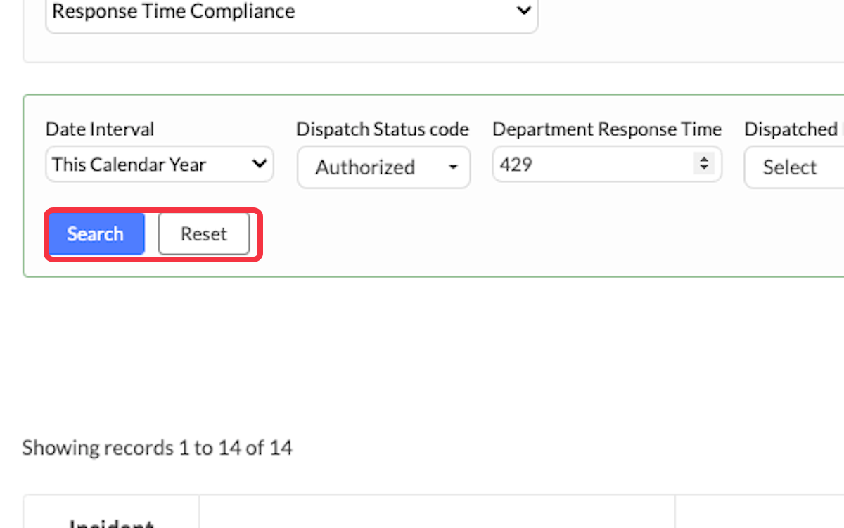 Filters can be applied by selecting the Search button or reset by selecting the Reset button. 