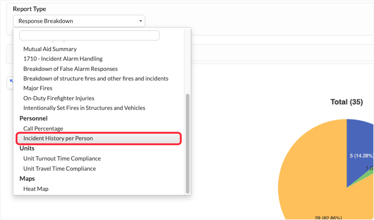 Change the Report Type to Incident History per Person.