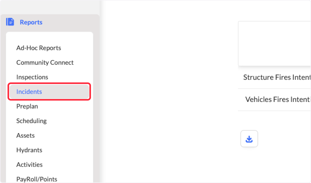 Within the Reports Module, Click on Incidents.