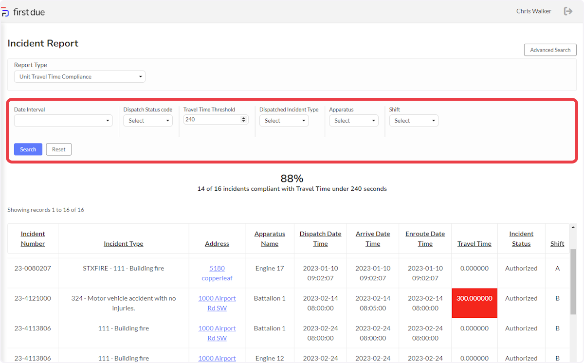 Use the Advanced Search button to filter or change the travel time threshold.