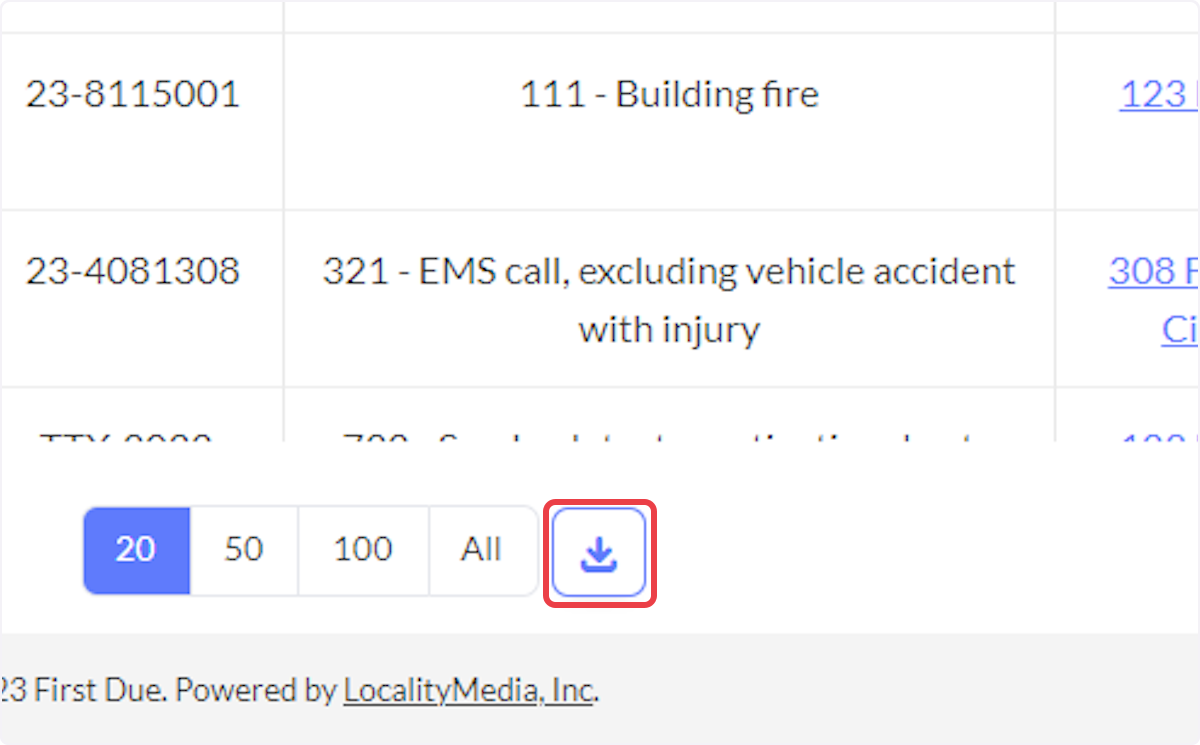 Click on the Download icon to download all data comprising the report.