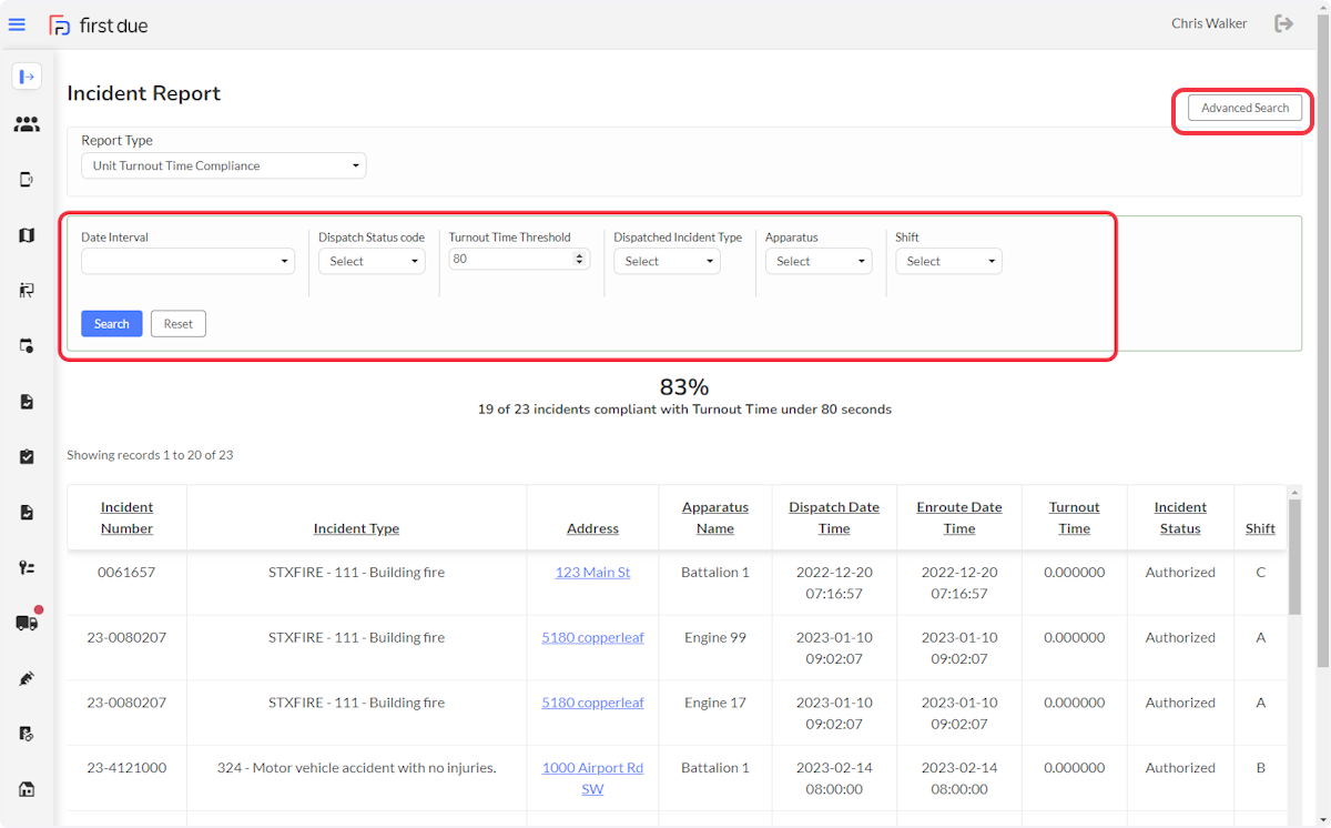 Use the advanced search button to change filter and change report criteria.