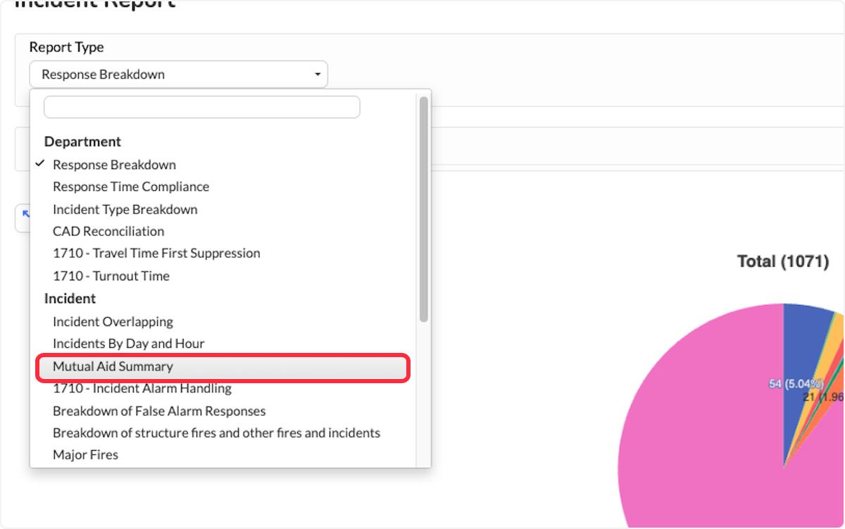 Select the report type then click on Mutual Aid Summary.
