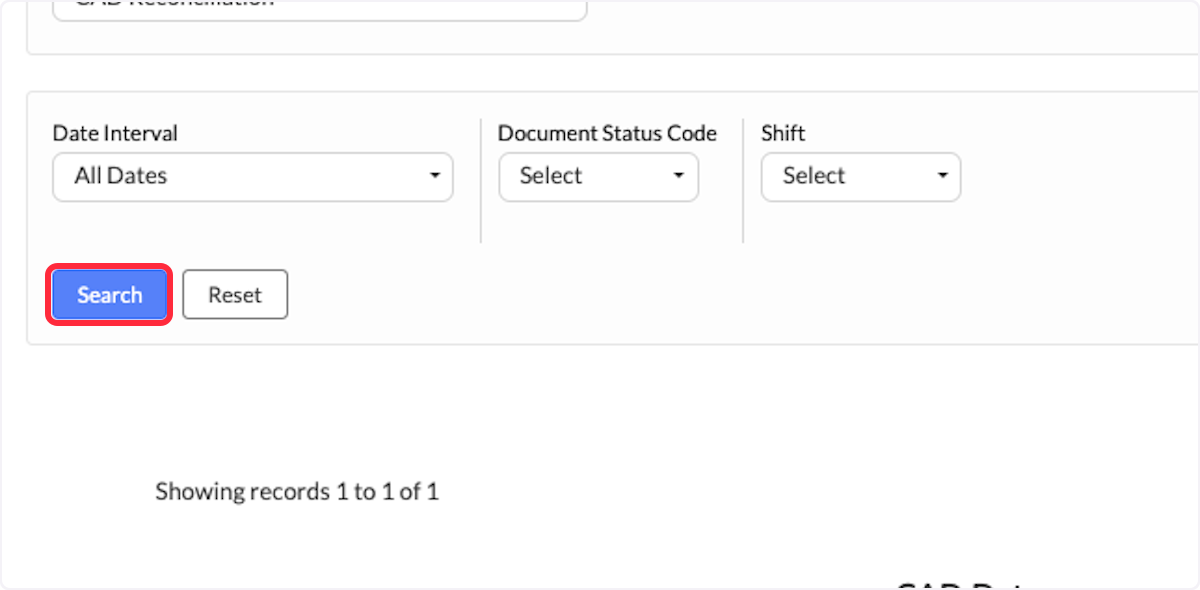 Click on Search once parameters have been set. 