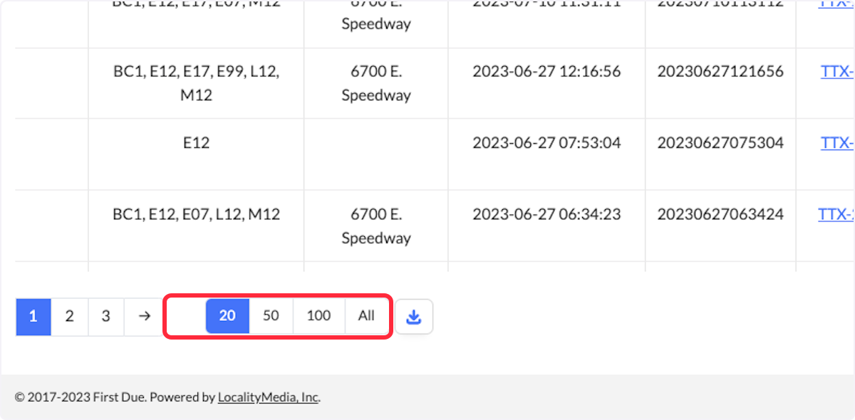 The number of rows per page can also be adjusted at the bottom of the screen. 