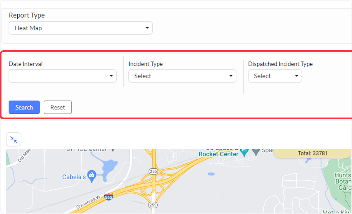 Filter by Date, Incident Type Found, or Dispatched Incident Type.