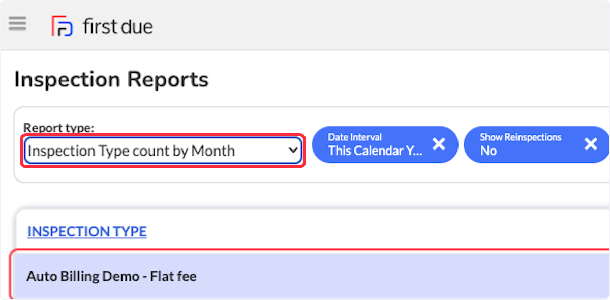 Select Inspection Type count by Month from Report type.