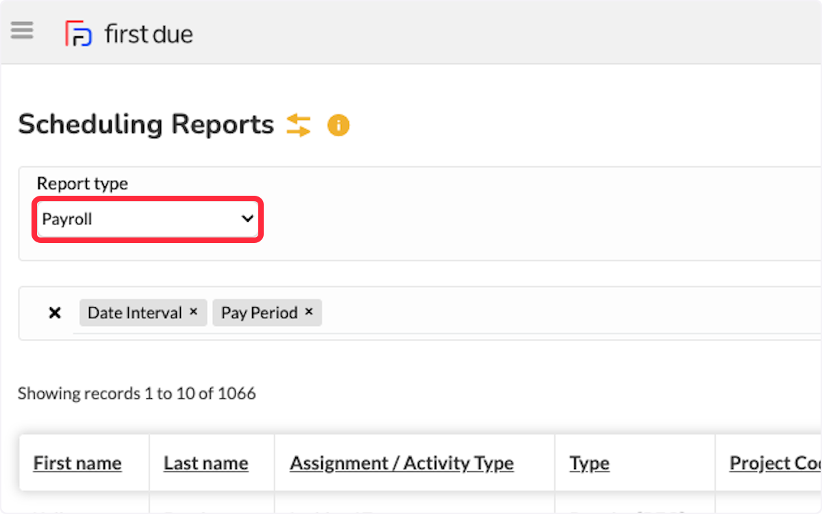 The default report type is Payroll.