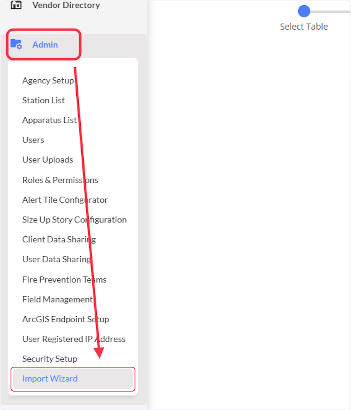Begin by navigating to Admin module and selecting the Import Wizard.