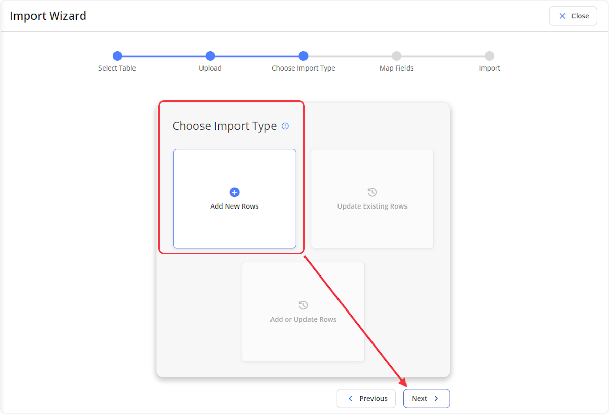 Choose Import Type