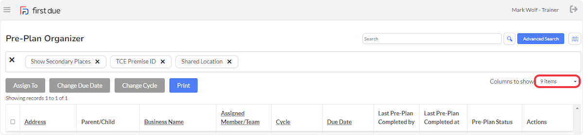 Click on Columns to show.