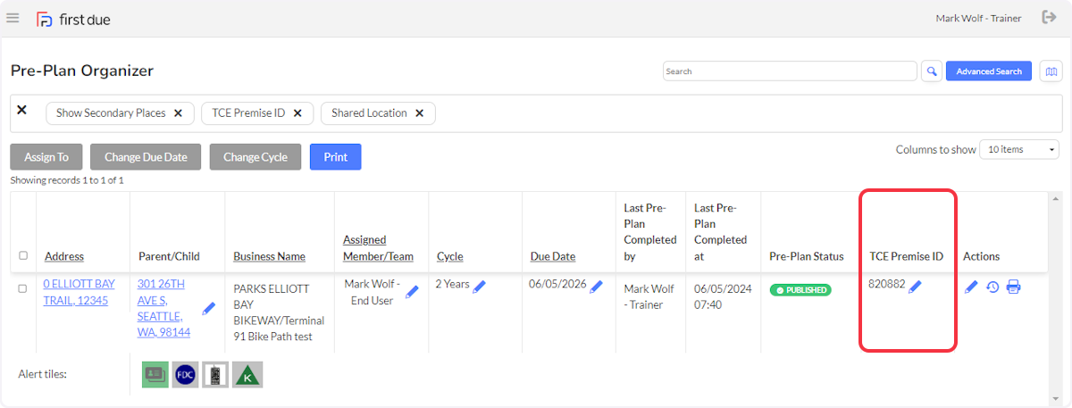 Column added to view TCE Premise IDs.