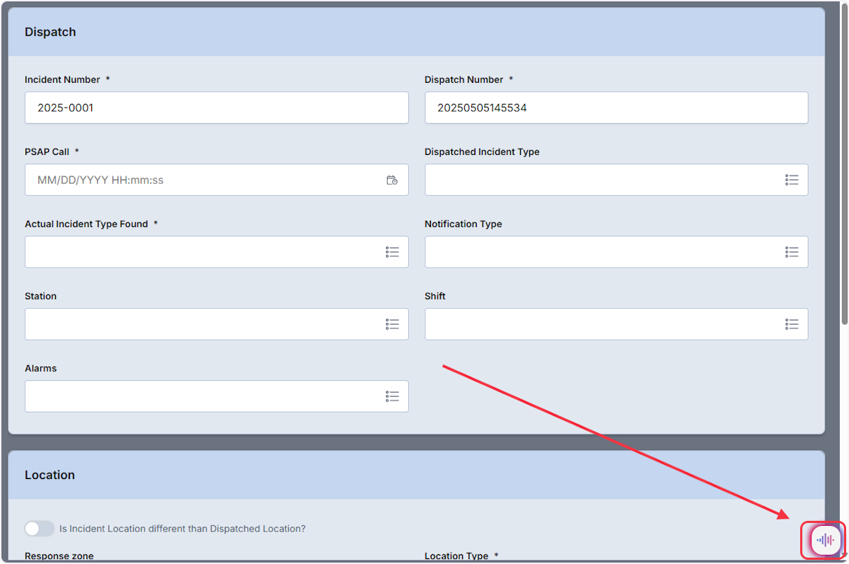 From within a Fire Report select on the A.I. icon to begin.