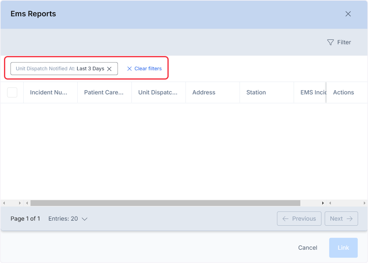 From the Associated Records modal the default view will be filtered to the last 3 days.