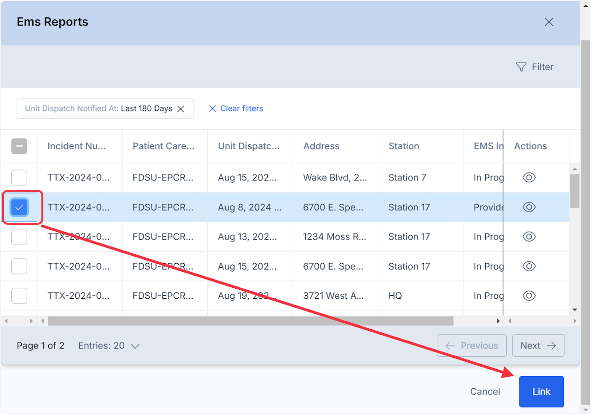 To associate the selected record or records select the Link button.