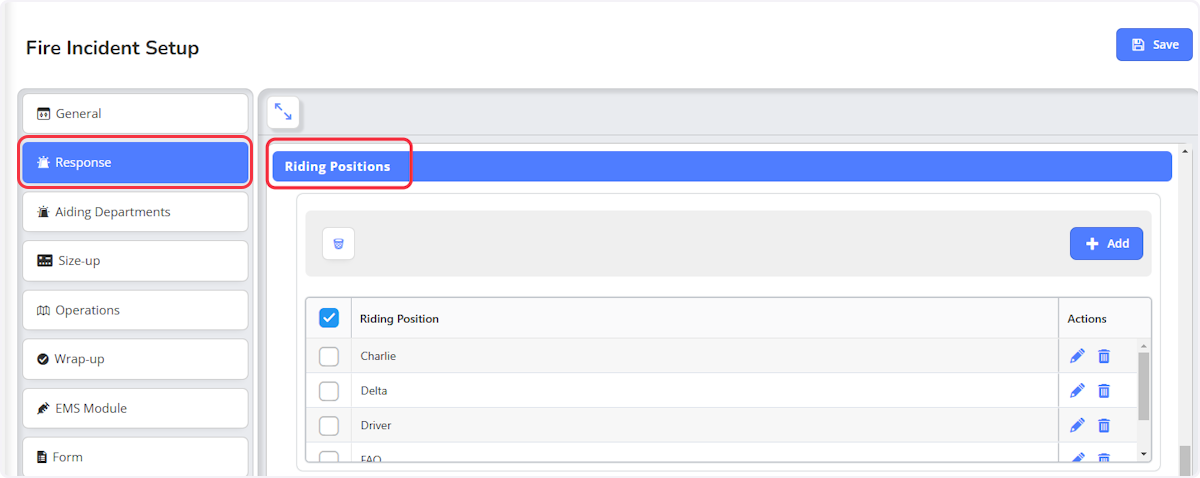 Select on the Response section and scroll down until you come to the Riding Positions subsection.
