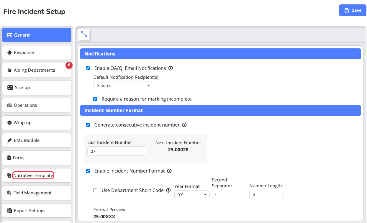 Click on Narrative Template