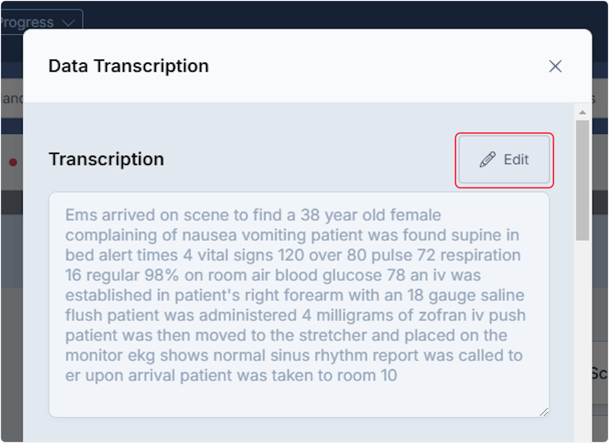 Once generated you are able to select Edit to modify the Transcription.