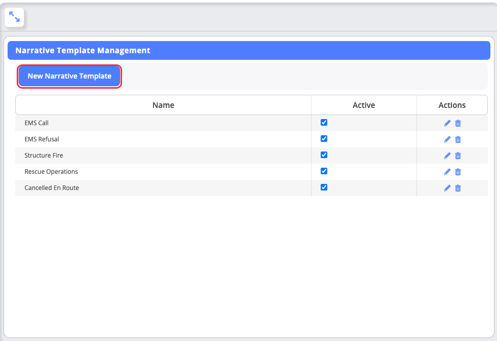 Click on New Narrative Template
