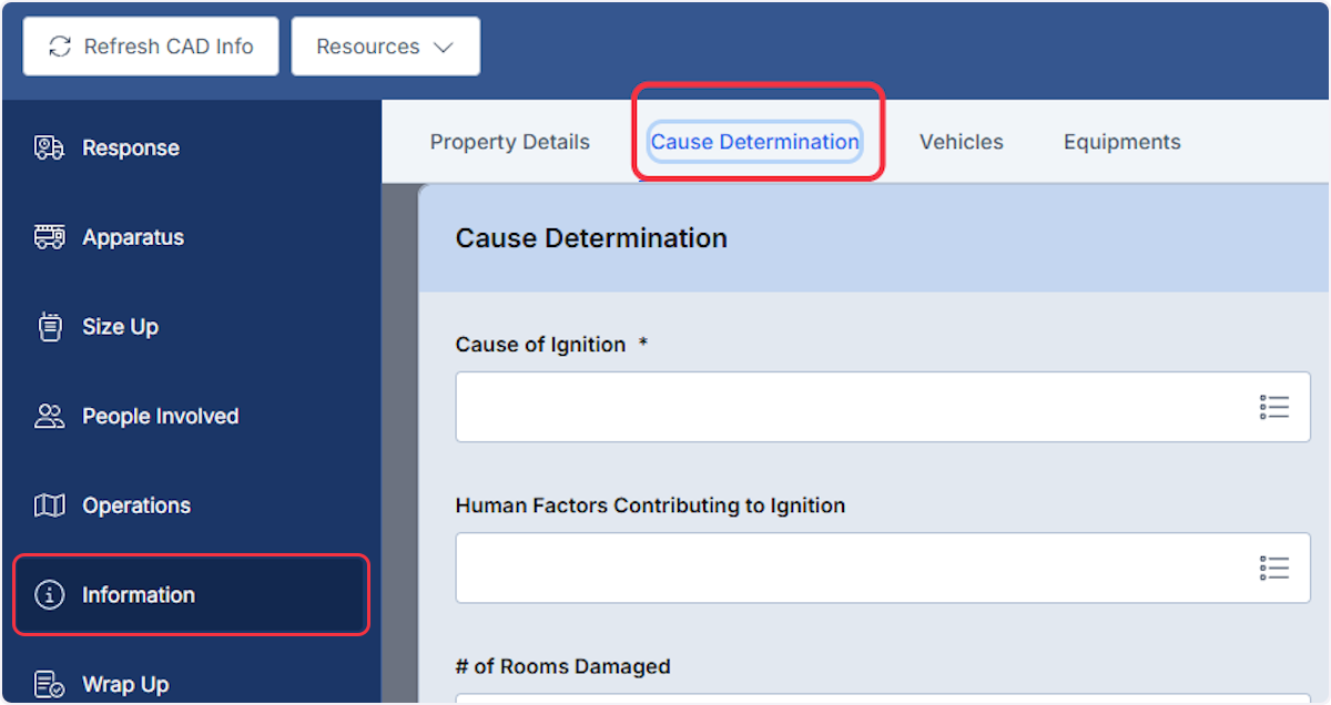 Navigate to the Information section of the Report and select on Cause Determination sub-section.