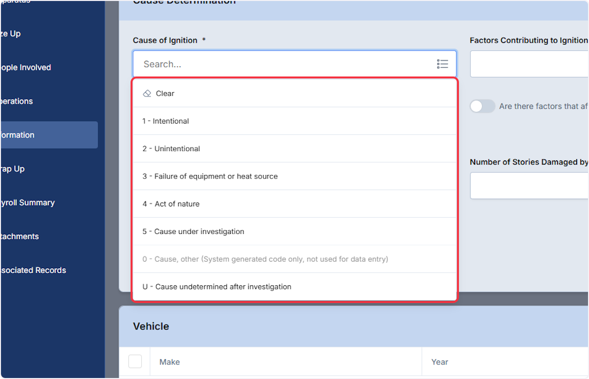 When selecting in the Search box will bring up the dropdown, then select the most applicable choice.