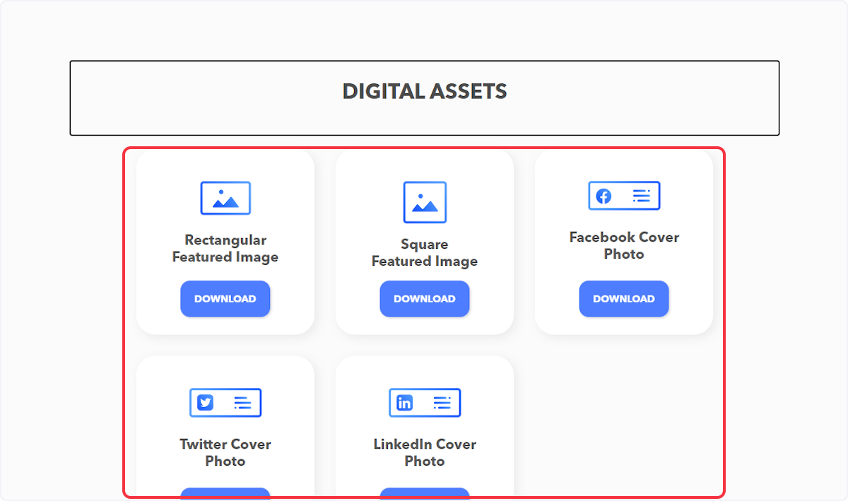 Digital Assets allow you the ability to download featured images that can also be utilized in your social media posts. 