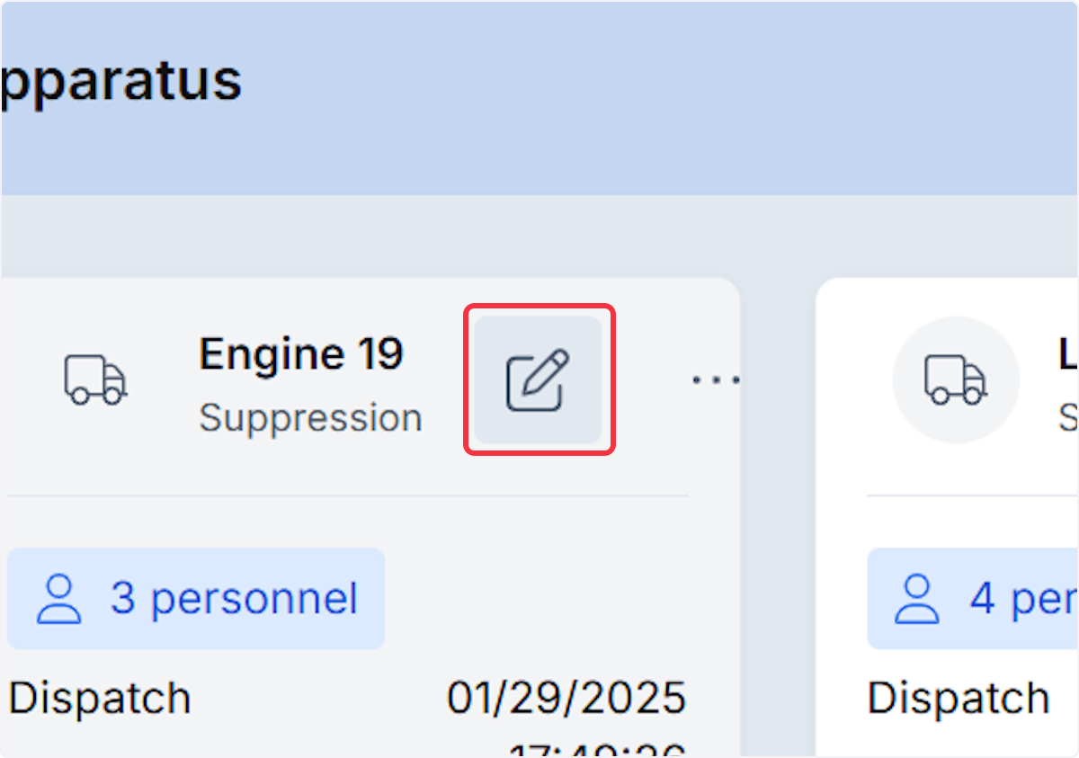 Selecting the pencil icon will bring up an Apparatus Details modal.
