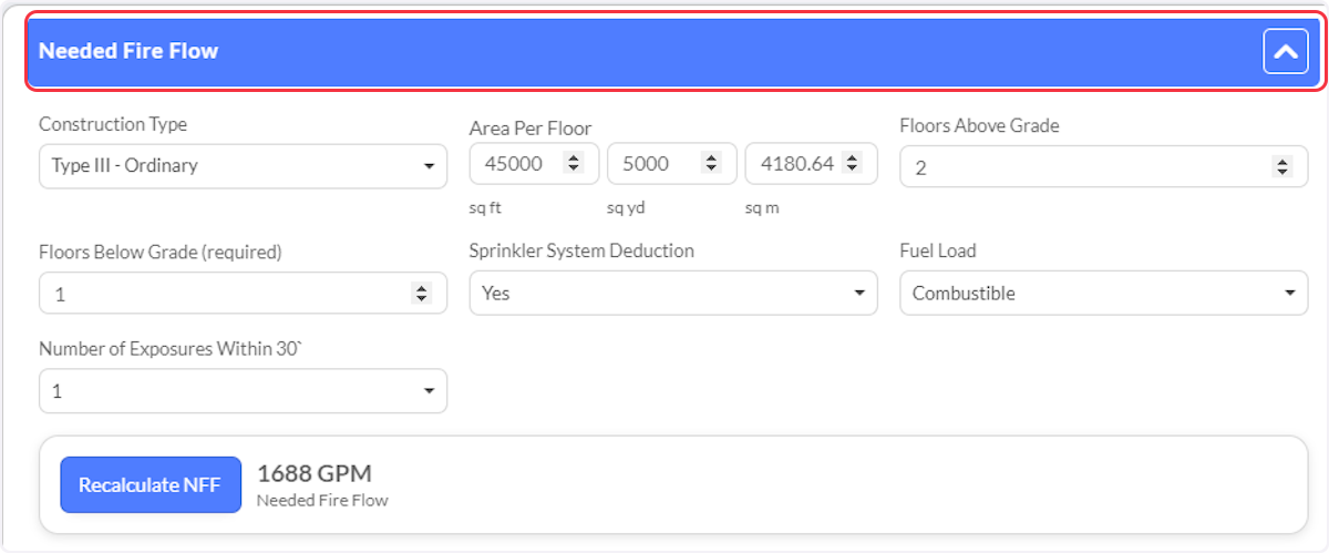 Click on Needed Fire Flow.  See the related article on how to calculate the needed fire flow.