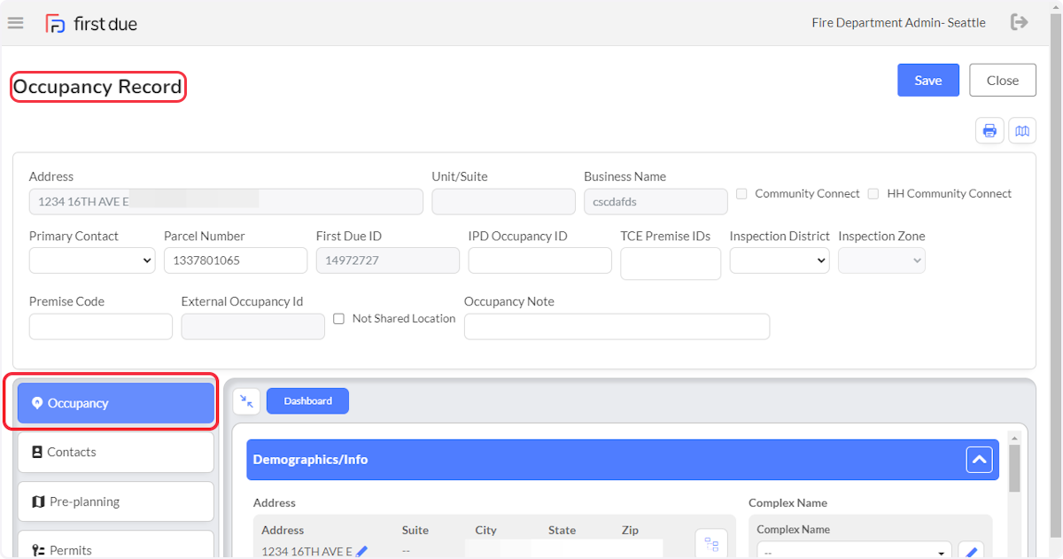 Open the Occupancy Record and make sure you are in the Occupancy Section.