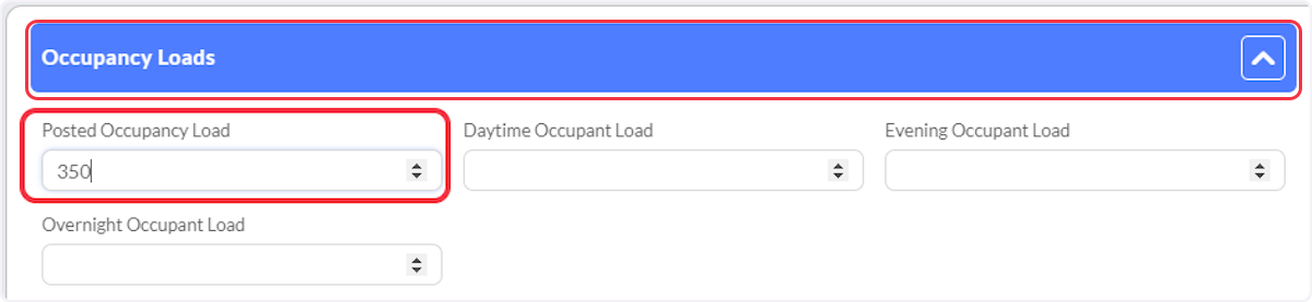 Click on Occupancy Loads and enter the Posted Occupancy Load.